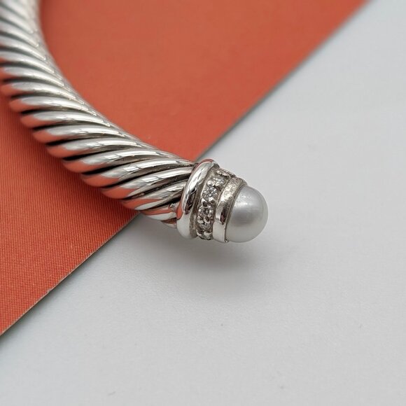 DAVID YURMAN 5mm Cable Classic Pearl Bracelet Pavé Diamonds Sterling Silver 7 in - Picture 3 of 8